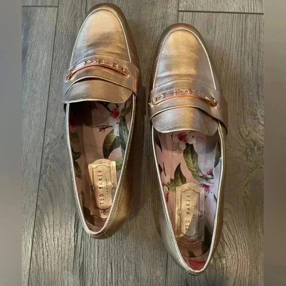 Ted Baker Eliena Snaffle Trim Metallic Golden Leather Loafers- Women- US 9.5 - Picture 4 of 10